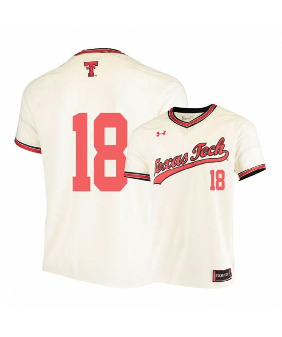 Men's Texas Tech Red Raiders 18 Cole Stilwell Cream College Baseball Jersey
