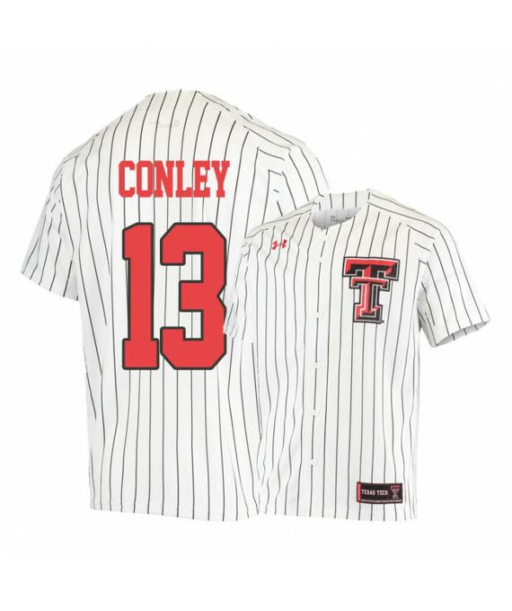 Men's Texas Tech Red Raiders 13 Cal Conley White College Baseball Jersey