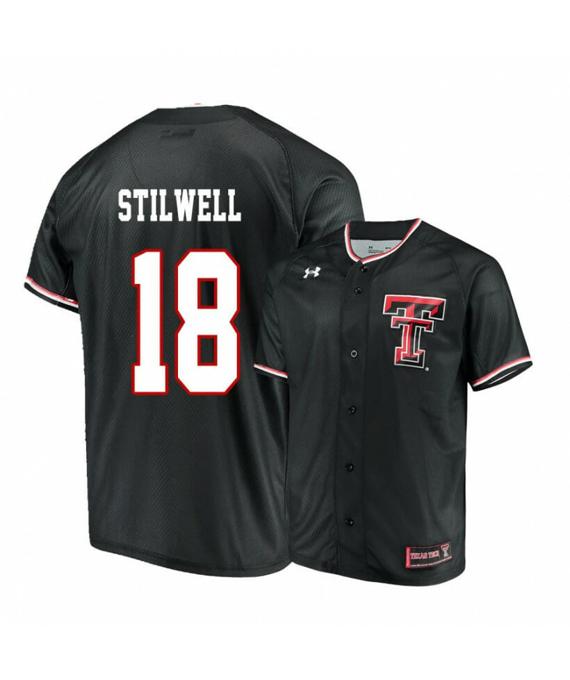 Men's Texas Tech Red Raiders 18 Cole Stilwell Black College Baseball Jersey
