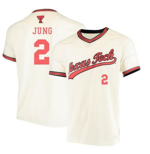 Men's Jace Jung Jersey Texas Tech Red Raiders Baseball Under Armour NCAA College Cream Alumni #2
