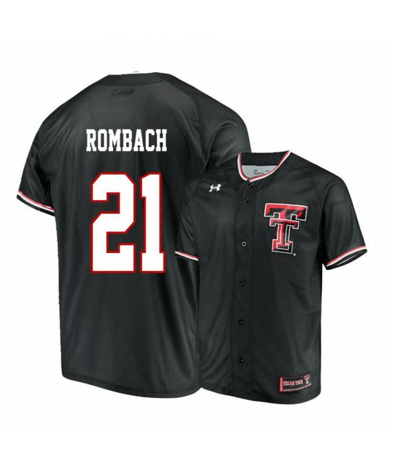 Men's Texas Tech Red Raiders 21 Nate Rombach Black College Baseball Jersey