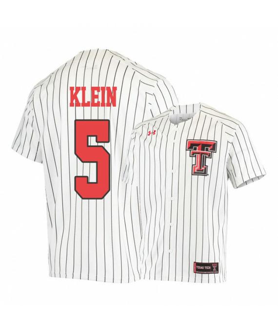 Men's Texas Tech Red Raiders 5 Brian Klein White College Baseball Jersey