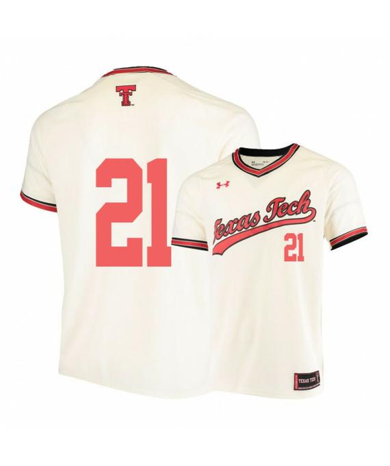 Men's Texas Tech Red Raiders 21 Nate Rombach Cream College Baseball Jersey