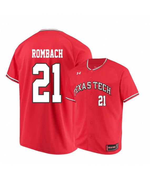 Men's Texas Tech Red Raiders 21 Nate Rombach Red College Baseball Jersey