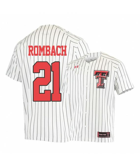 Men's Texas Tech Red Raiders 21 Nate Rombach White College Baseball Jersey