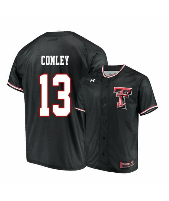 Men's Texas Tech Red Raiders 13 Cal Conley Black College Baseball Jersey