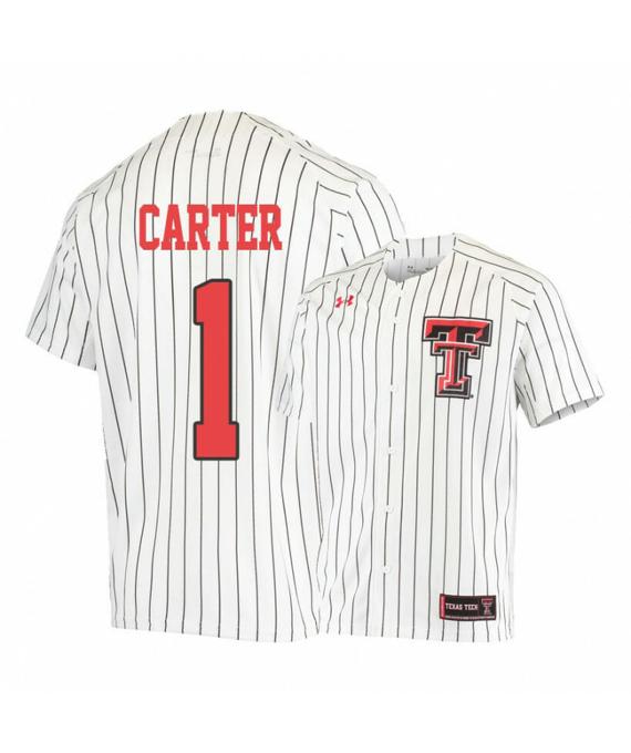 Men's Texas Tech Red Raiders 1 Dillon Carter White College Baseball Jersey