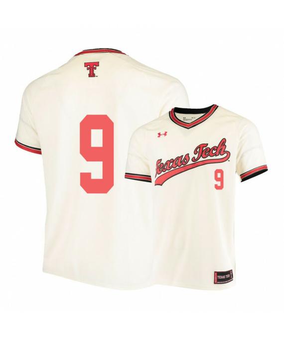 Men's Texas Tech Red Raiders 9 Dylan Neuse Cream College Baseball Jersey