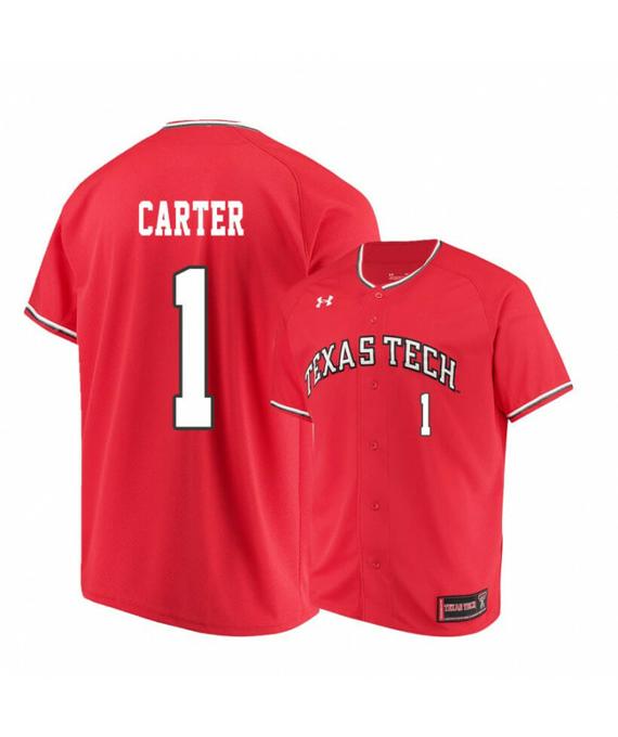 Men's Texas Tech Red Raiders 1 Dillon Carter Red College Baseball Jersey