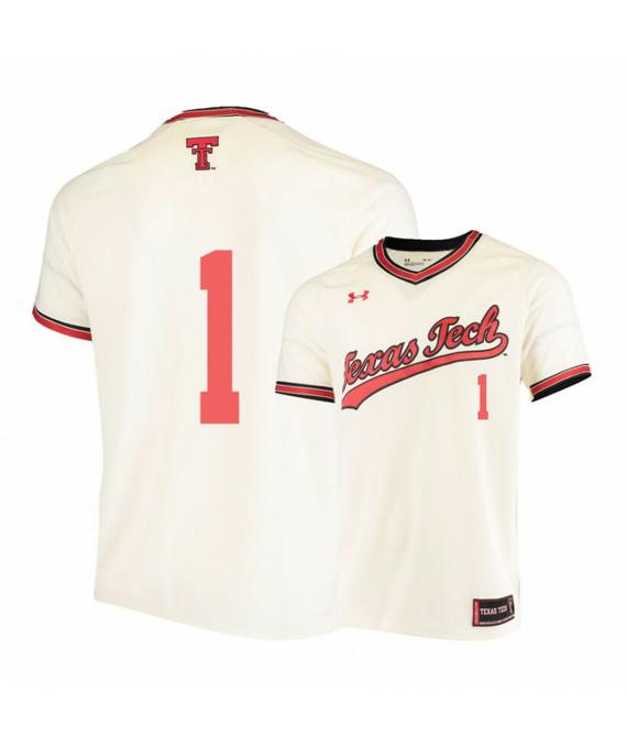 Men's Texas Tech Red Raiders 1 Dillon Carter Cream College Baseball Jersey