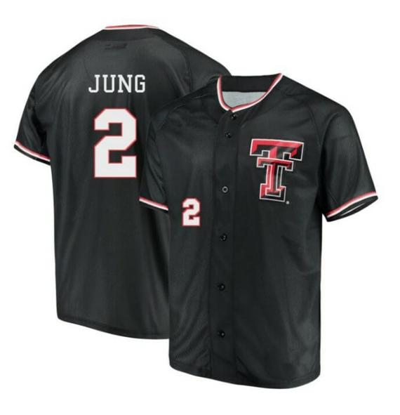 Men's Jace Jung Jersey Texas Tech Red Raiders Baseball Under Armour NCAA College Black Alumni #2