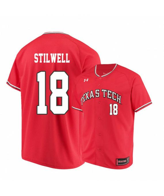 Men's Texas Tech Red Raiders 18 Cole Stilwell Red College Baseball Jersey