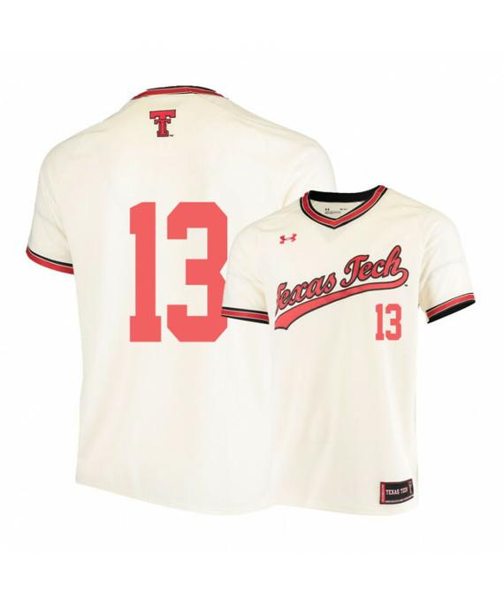 Men's Texas Tech Red Raiders 13 Cal Conley Cream College Baseball Jersey