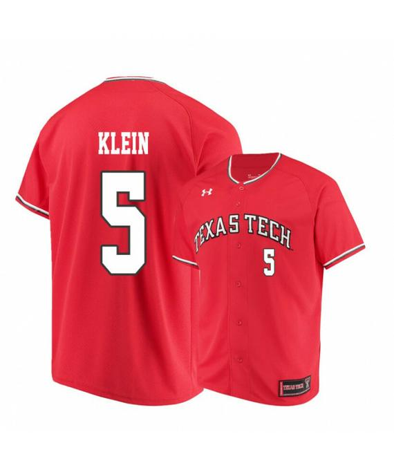 Men's Texas Tech Red Raiders 5 Brian Klein Red College Baseball Jersey