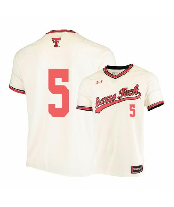 Men's Texas Tech Red Raiders 5 Brian Klein Cream College Baseball Jersey