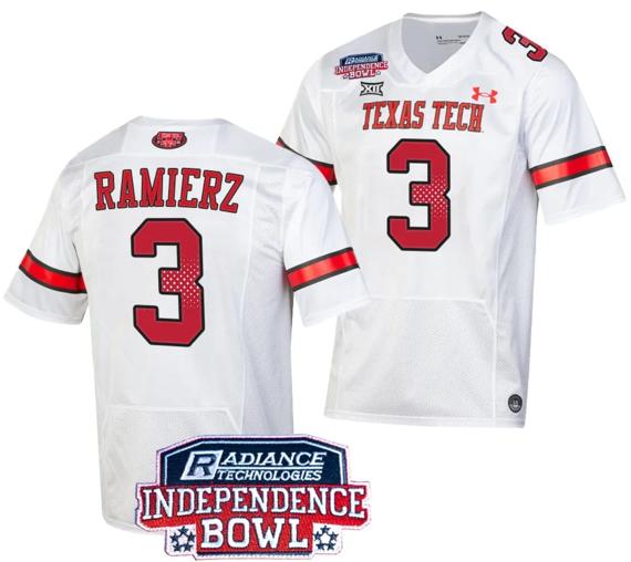 Men's Bryce Ramierz Jersey #3 Texas Tech Red Raiders Independence Bowl Patch Football 2023 White