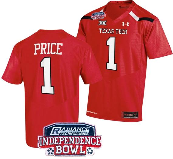 Men's Myles Price Jersey #1 Texas Tech Red Raiders Independence Bowl Patch Football 2023 Red