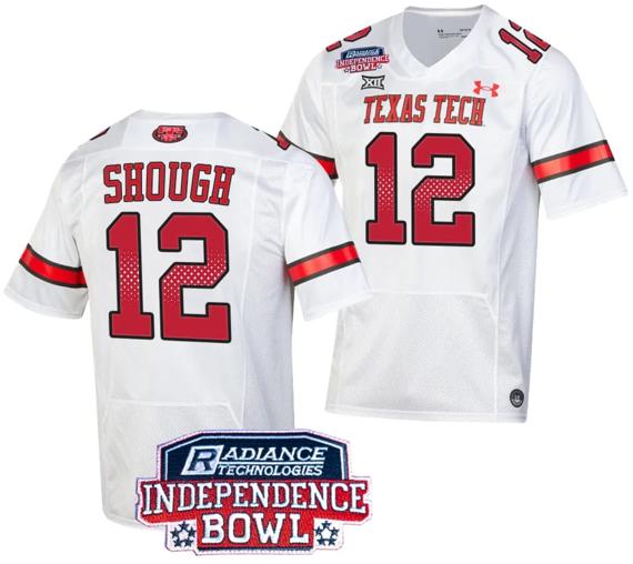Men's Tyler Shough Jersey #12 Texas Tech Red Raiders Independence Bowl Patch Football 2023 White