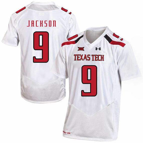 Men's Texas Tech Red Raiders #9 Burning Jackson NCAA College Football Jersey White