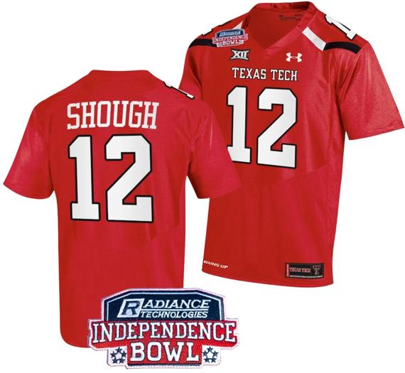 Men's Tyler Shough Jersey #12 Texas Tech Red Raiders Independence Bowl Patch Football 2023 Red