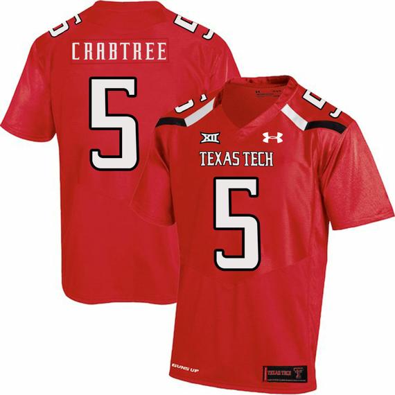 Men's Texas Tech Red Raiders #5 Michael Crabtree NCAA College Football Jersey Red