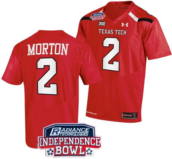 Men's Behren Morton Jersey #2 Texas Tech Red Raiders Independence Bowl Patch Football 2023 Red