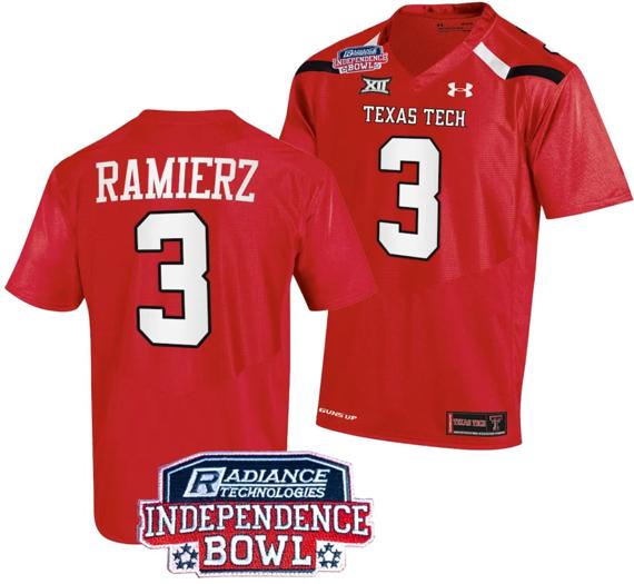 Men's Bryce Ramierz Jersey #3 Texas Tech Red Raiders Independence Bowl Patch Football 2023 Red