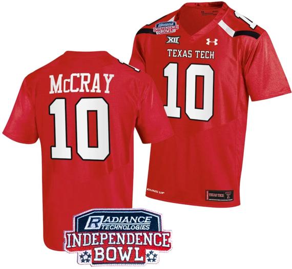 Men's Drae McCray Jersey #10 Texas Tech Red Raiders Independence Bowl Patch Football 2023 Red