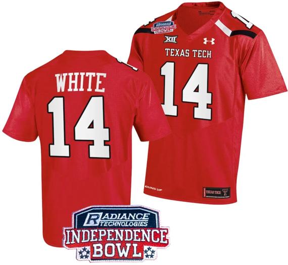Men's Xavier White Jersey #14 Texas Tech Red Raiders Independence Bowl Patch Football 2023 Red