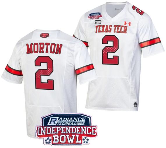Men's Behren Morton Jersey #2 Texas Tech Red Raiders Independence Bowl Patch Football 2023 White