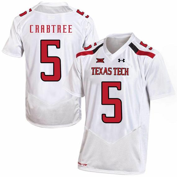 Men's Texas Tech Red Raiders #5 Michael Crabtree NCAA College Football Jersey White