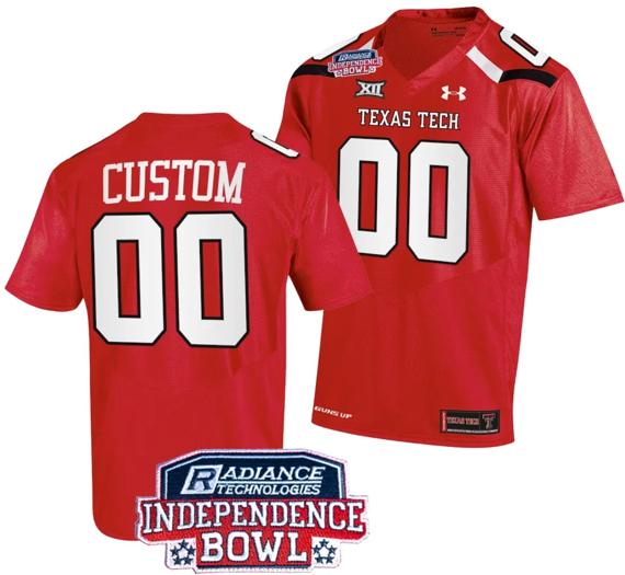 Men's Custom Texas Tech Red Raiders Jersey Name and Number Independence Bowl Patch Football 2023 Red