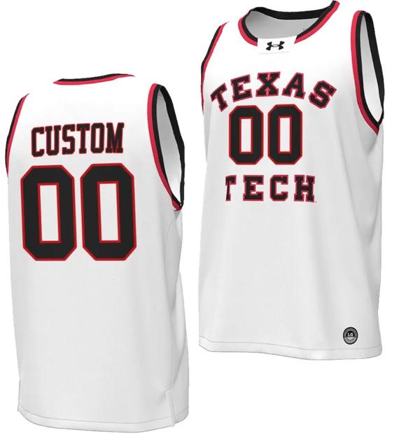 Men's Custom Texas Tech Red Raiders Jersey Name and Number Throwback Basketball Replica White