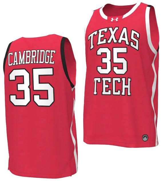 Men's Devan Cambridge Jersey #35 Texas Tech Red Raiders Basketball uniform Red