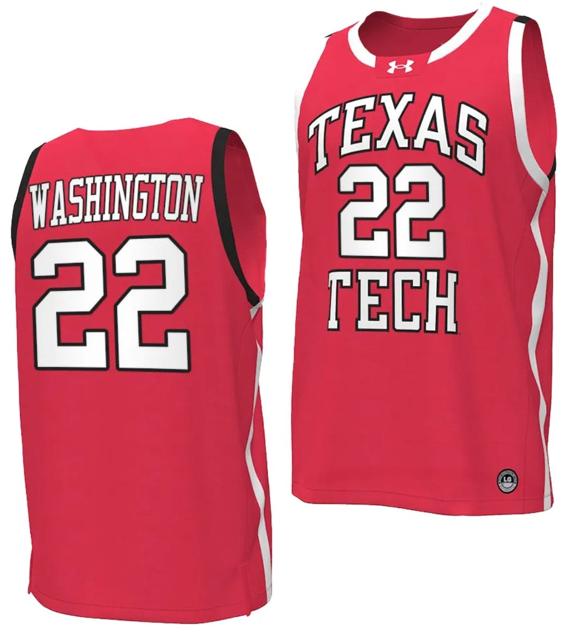 Men's Warren Washington Jersey #22 Texas Tech Red Raiders Basketball uniform Red
