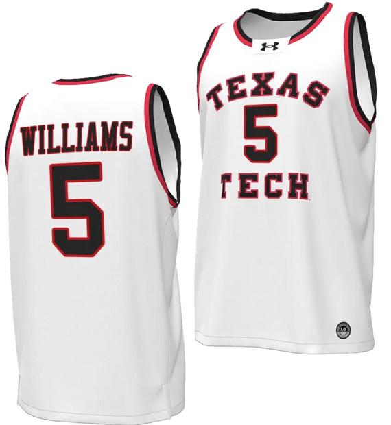 Men's Darrion Williams Jersey #5 Texas Tech Red Raiders Throwback Basketball Replica White