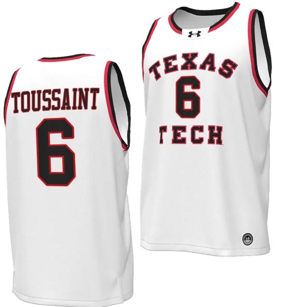 Men's Joe Toussaint Jersey #6 Texas Tech Red Raiders Throwback Basketball Replica White