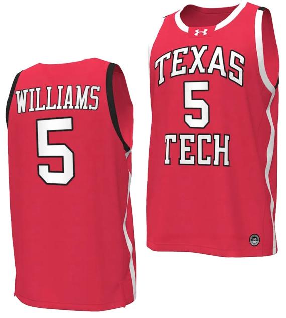 Men's Darrion Williams Jersey #5 Texas Tech Red Raiders Basketball uniform Red