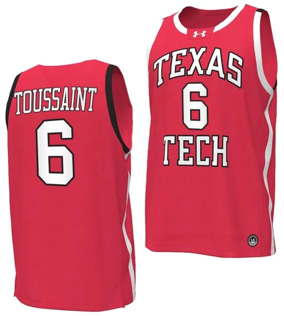 Men's Joe Toussaint Jersey #6 Texas Tech Red Raiders Basketball uniform Red