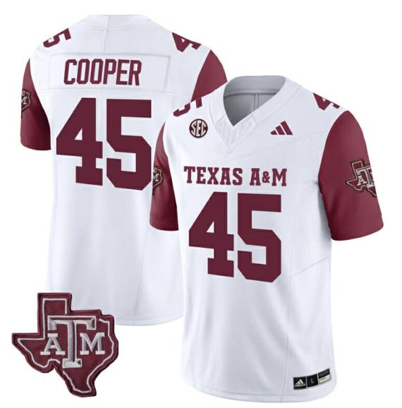 Men's Texas A&M Aggies Edgerrin Cooper Jersey #45 Vapor Limited College Football Maroon Sleeves