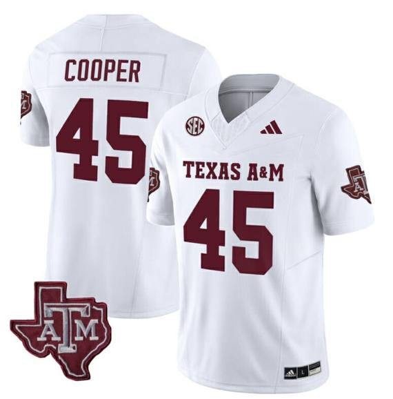 Men's Texas A&M Aggies Edgerrin Cooper Jersey #45 Vapor Limited College Football White