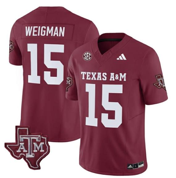 Men's Texas A&M Aggies Conner Weigman Jersey #15 Vapor Limited College Football Maroon