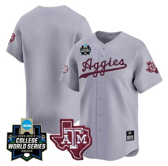 Men's Texas AM Aggies Team Jersey 2024 College World Series Vapor Premier Limited NCAA Baseball Stitched Gray