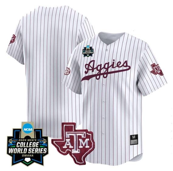 Men's Texas AM Aggies Team Jersey 2024 College World Series Vapor Premier Limited NCAA Baseball Stitched White Pinstripe