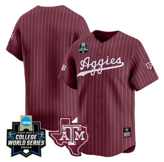 Men's Texas AM Aggies Team Jersey 2024 College World Series Vapor Premier Limited NCAA Baseball Stitched Maroon Stripe