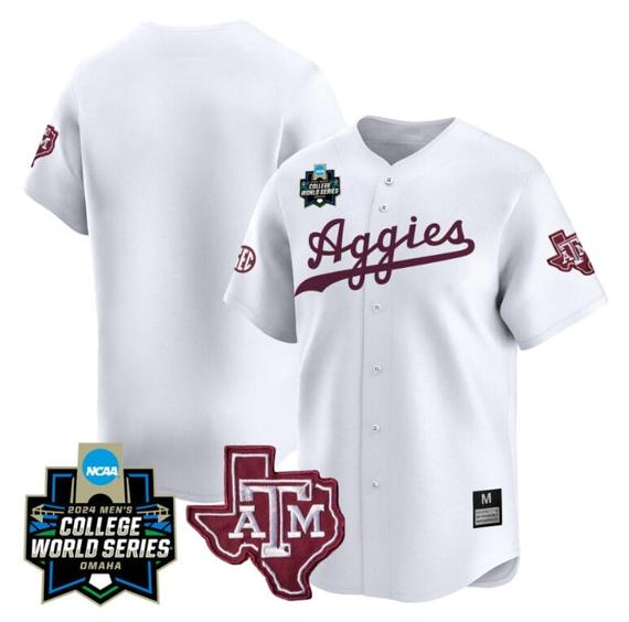 Men's Texas AM Aggies Team Jersey 2024 College World Series Vapor Premier Limited NCAA Baseball Stitched White