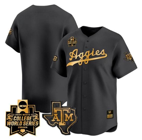 Men's Texas AM Aggies Team Jersey 2024 College World Series Vapor Premier Limited NCAA Baseball Stitched Black Gold