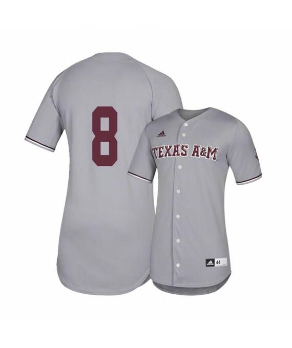 Men's Texas A and M Aggies 8 Logan Sartori Gray College Baseball Jersey