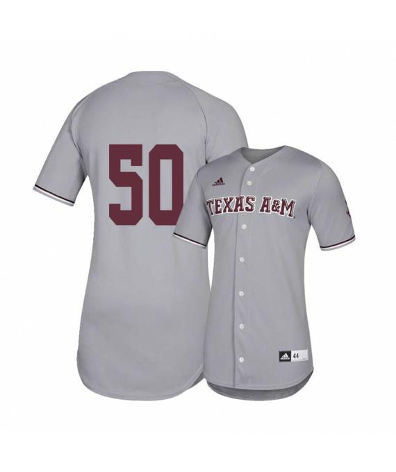 Men's Texas A and M Aggies 50 Will Frizzell Gray College Baseball Jersey