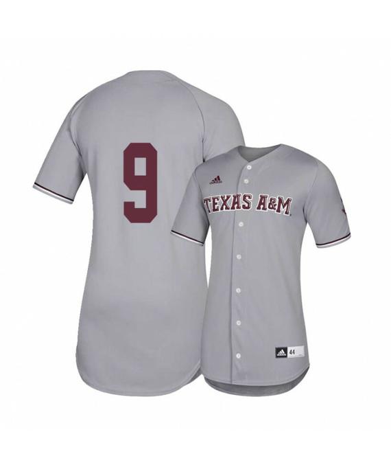 Men's Texas A and M Aggies 9 Zach DeLoach Gray College Baseball Jersey
